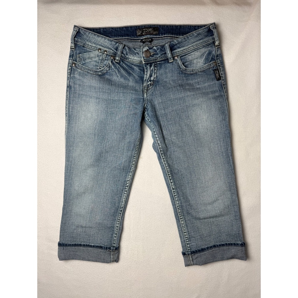 Silver Jeans Co McKenzie Capri Womens W30 Medium Wash Low Rise Denim Blue Cuffed